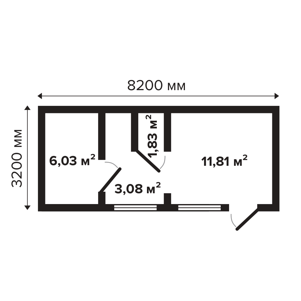 Баня 23 Комфорт (брус 44мм) ТН, дерево
