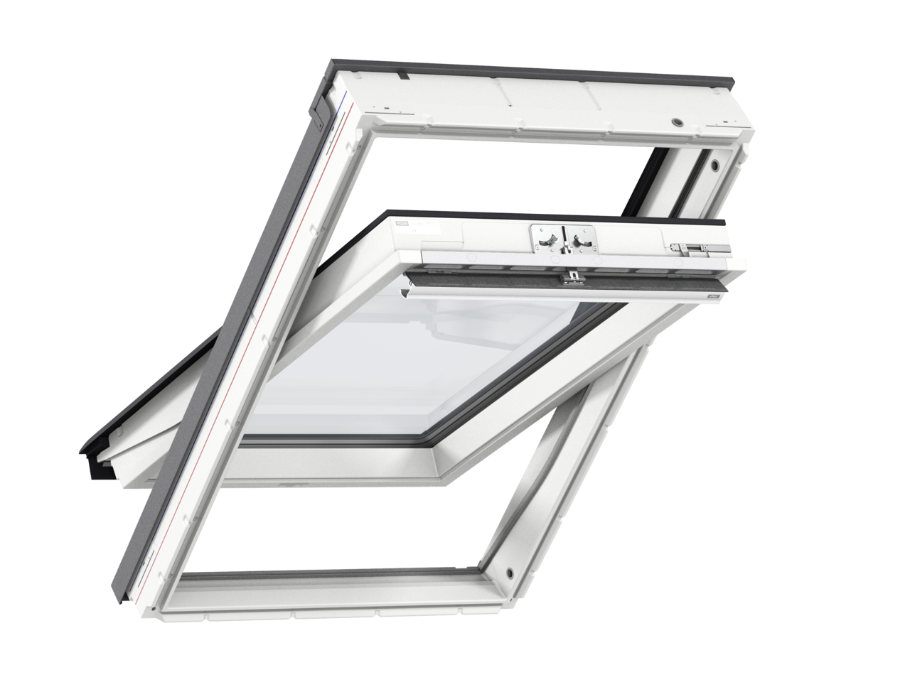 Мансардное двухкамерное белое окно Velux (Велюкс) GLU PK08 0061 94х140 см (ручка сверху), Деревянное мансардное окно в полиуретане с двухкамерным стеклопакетом GLU 0061 PK08 Окно 94*140 см, Velux