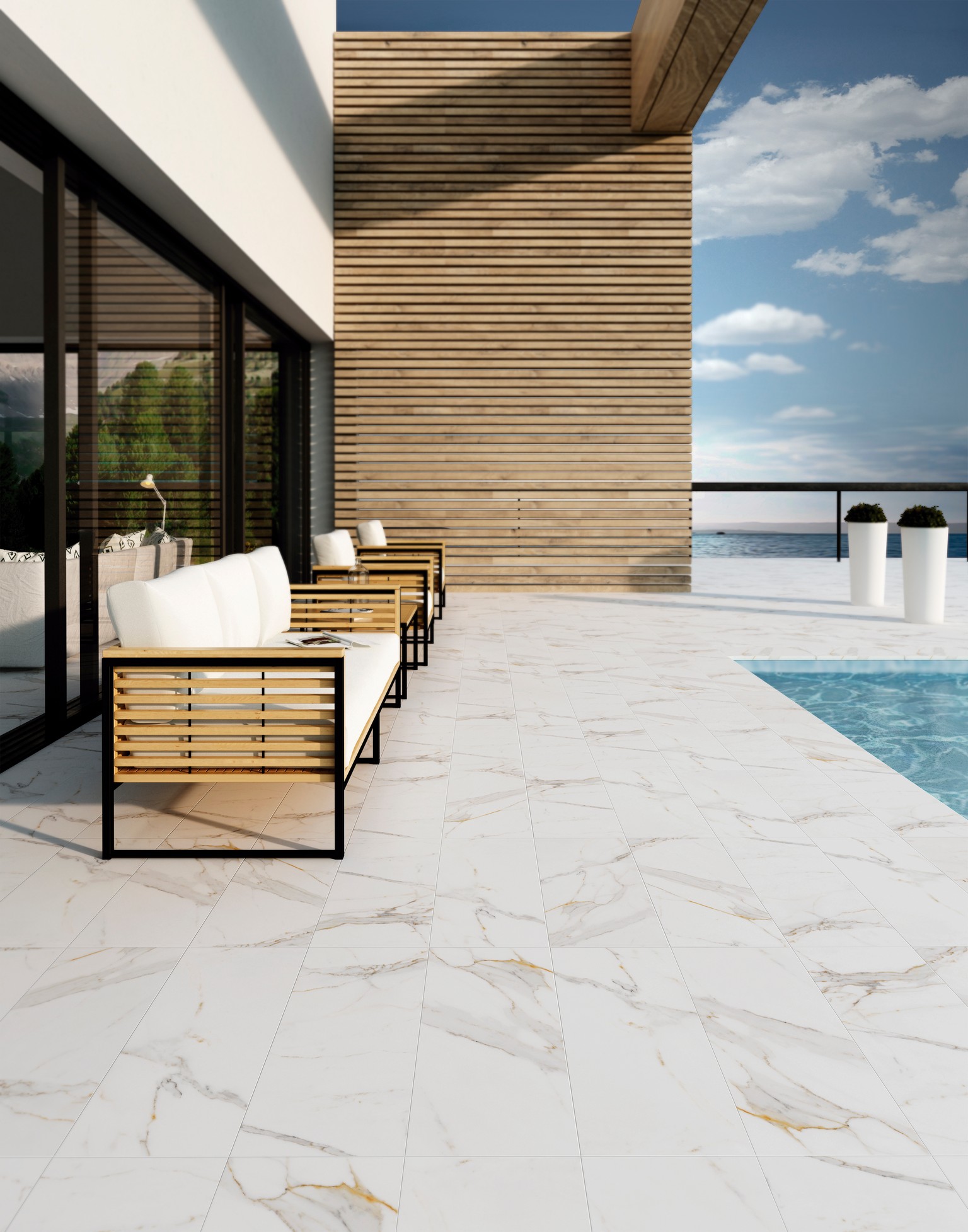 Ступень фронтальная Peldano Florentino Marbles Calacatta 33х120х1.2 матовая Exagres