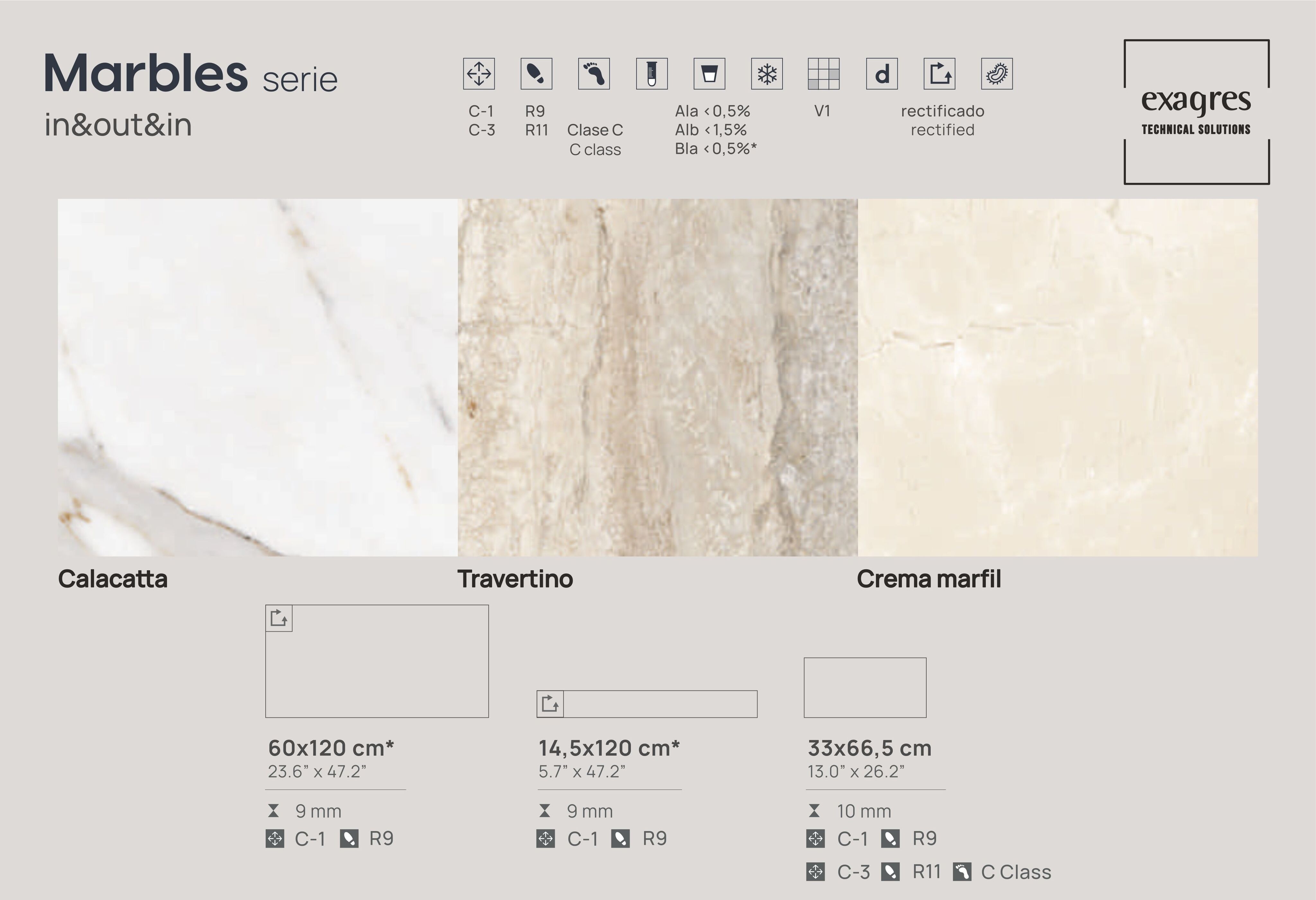 Плитка напольная клинкерная Marbles Travertino С1 60х120х0.92см матовая 2шт/1.44м2/уп Exagres