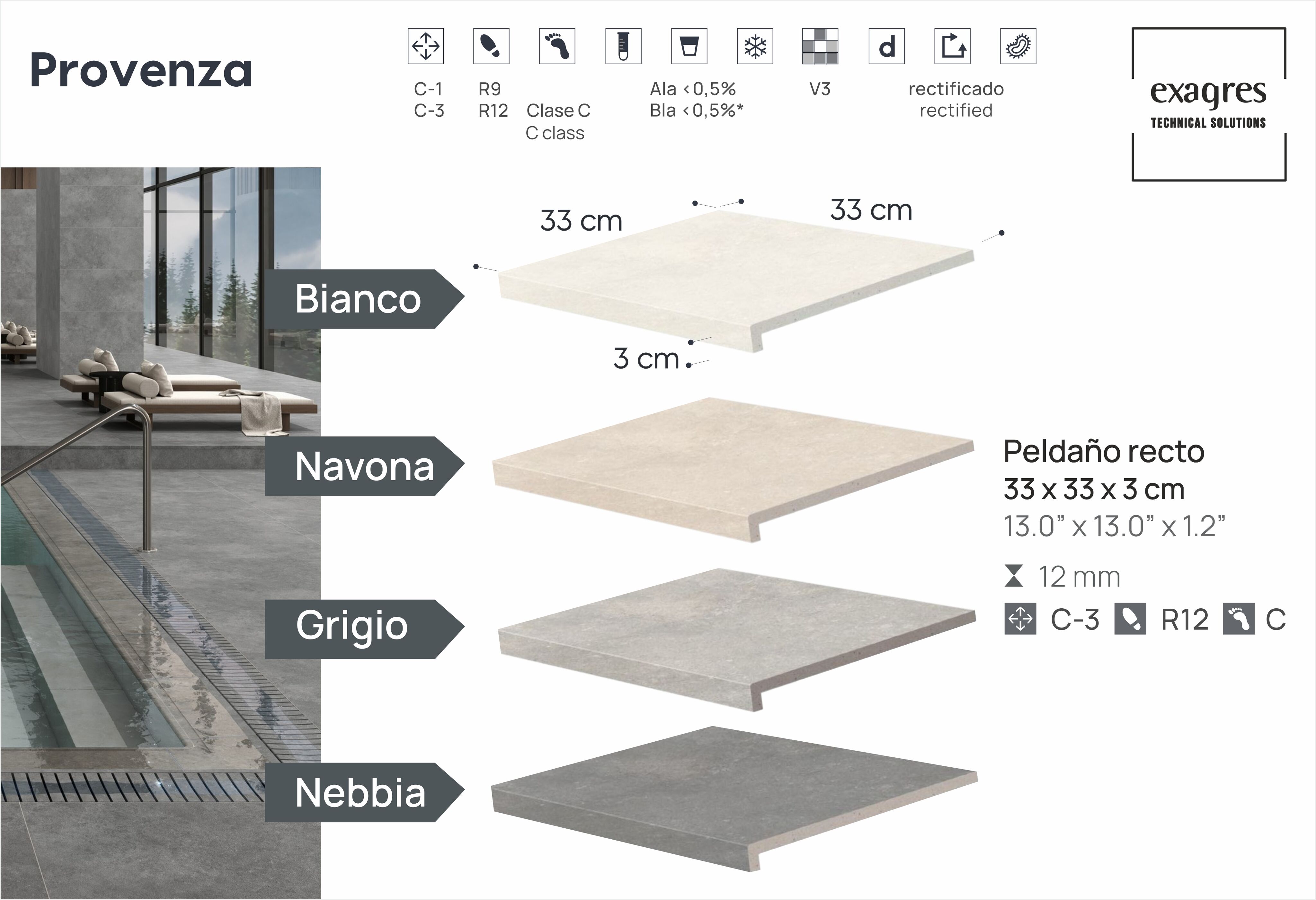 Ступень фронтальная Peldano Recto Provenza Grigio R12 33х33х1.2 антислип 4шт/упак Exagres купить в Санкт-Петербурге Ступень фронтальная Peldano Recto Provenza Grigio R12 33х33х1.2 антислип 4шт/упак Exagres