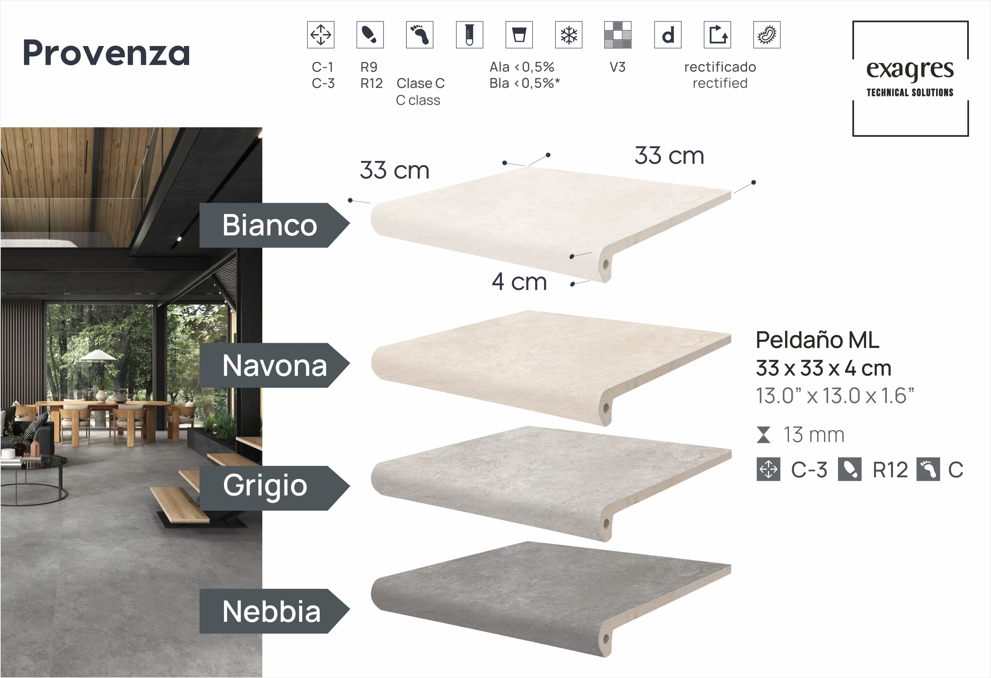 Ступень фронтальная Peldano Florentino Provenza Nebbia 33х33х1.3 антислип 4шт/упак Exagres купить в Москве Ступень фронтальная Peldano Florentino Provenza Nebbia 33х33х1.3 антислип 4шт/упак Exagres