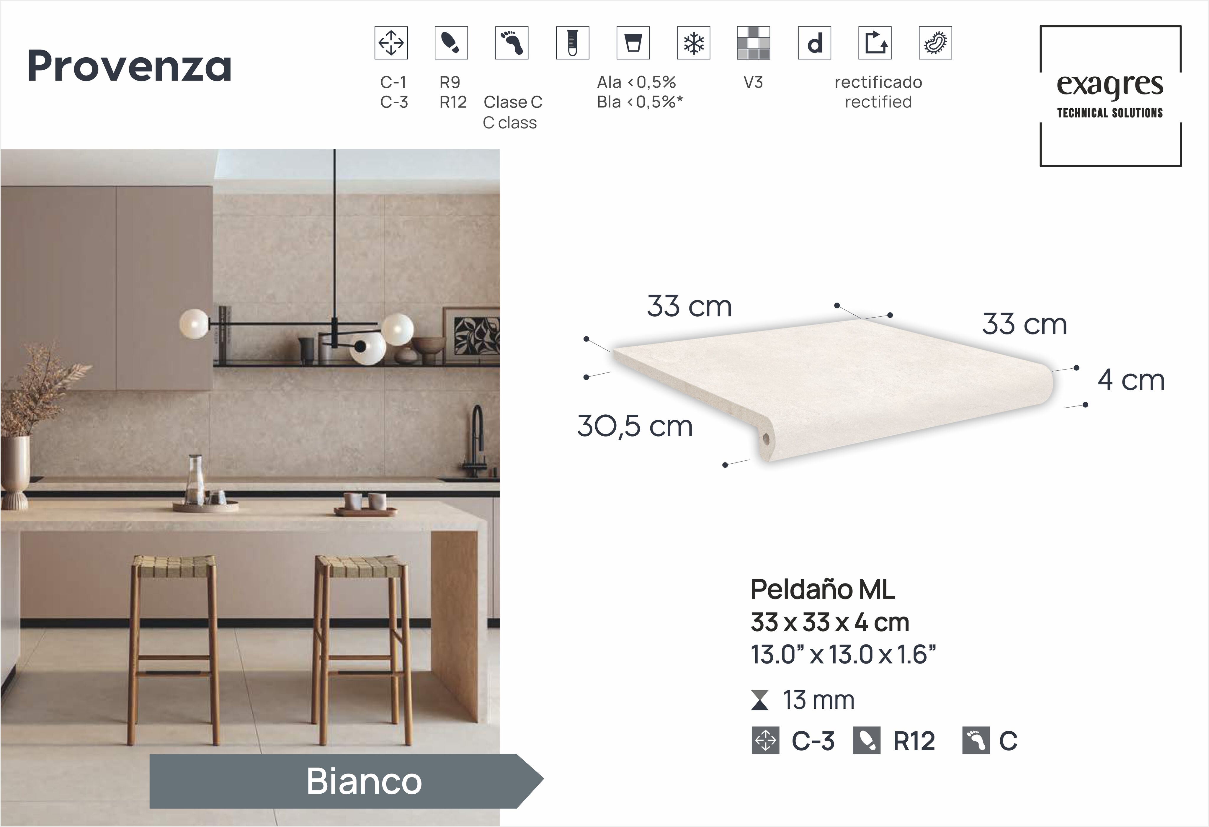 Ступень фронтальная Peldano Florentino Provenza Bianco 33х33х1.3 антислип 4шт/упак Exagres купить в Москве Ступень фронтальная Peldano Florentino Provenza Bianco 33х33х1.3 антислип 4шт/упак Exagres