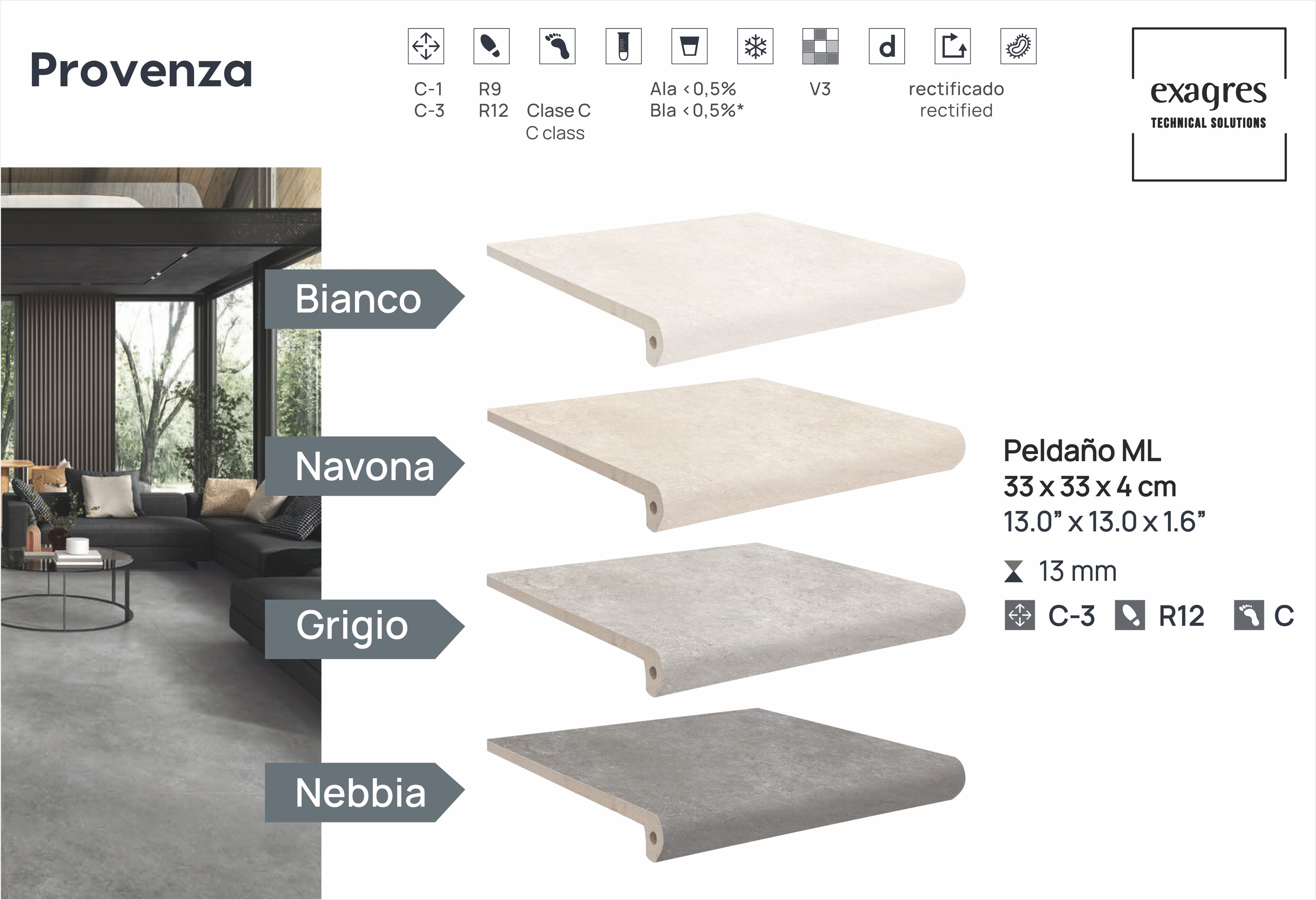 Ступень фронтальная Peldano Florentino Provenza Bianco 33х33х1.3 антислип 4шт/упак Exagres купить в Москве Ступень фронтальная Peldano Florentino Provenza Bianco 33х33х1.3 антислип 4шт/упак Exagres
