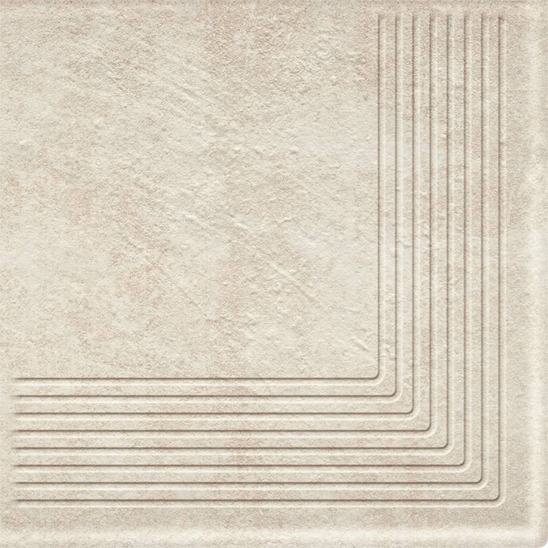 Ступень угловая без капиноса с насечками Scandiano beige структурный 300х300х11 Paradyz, Ступень угловая без капиноса с насечками Scandiano beige структурный 300х300х11 Paradyz