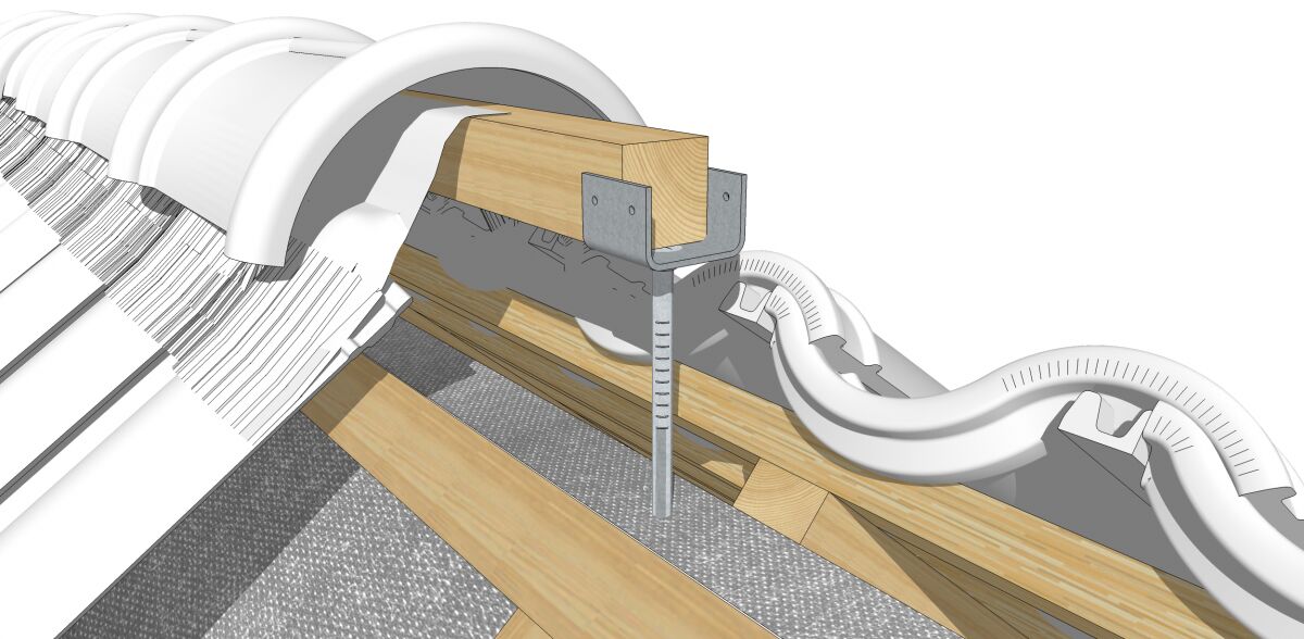 Крепление коньковой/хребтовой обрешетки забивной (гвоздь) длина 210мм, обрешетка 50мм оцинк. DR