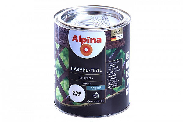 Alpina Лазурь-гель для дерева шелковисто-матовый, Белый, 0,75 л ...