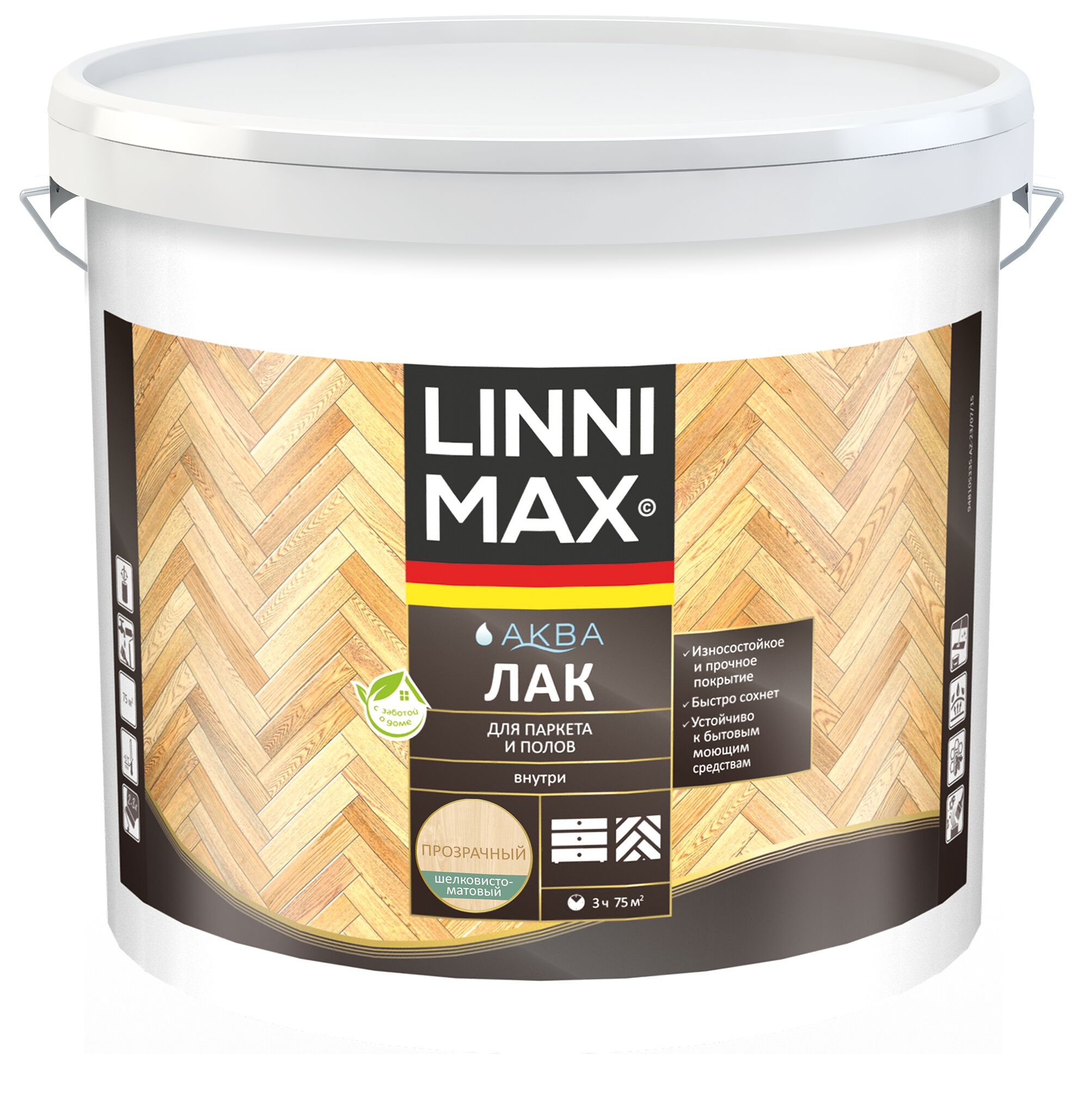 Аква Лак для паркета и полов шелковисто-матовый 9л акриловый LINNIMAX, Аква Лак для паркета и полов шелковисто-матовый 9л акриловый LINNIMAX купить в Санкт-Петербурге Аква Лак для паркета и полов шелковисто-матовый 9л акриловый LINNIMAX, Аква Лак для паркета и полов шелковисто-матовый 9л акриловый LINNIMAX