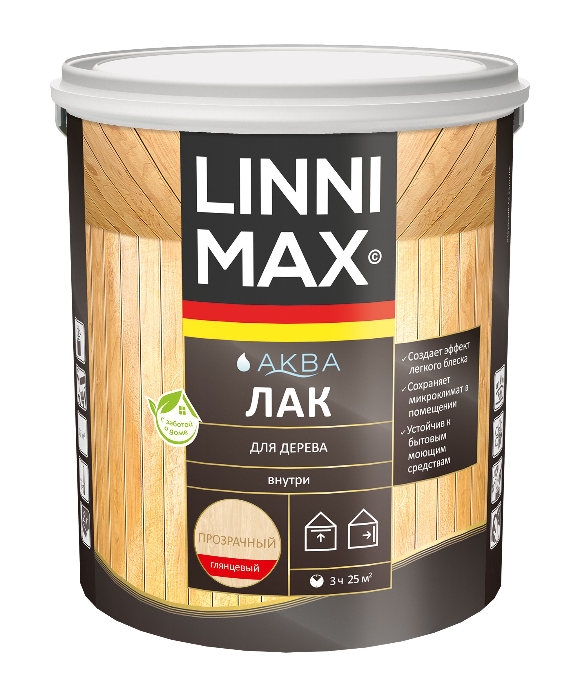 Аква Лак для дерева глянцевый 2,5л акриловый LINNIMAX, Аква Лак для дерева глянцевый 2,5л акриловый LINNIMAX