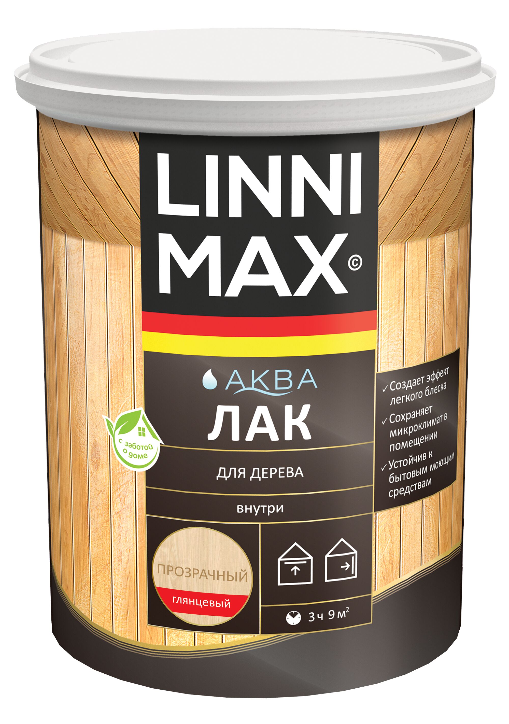 Аква Лак для дерева глянцевый 0,9л акриловый LINNIMAX, Аква Лак для дерева глянцевый 0,9л акриловый LINNIMAX