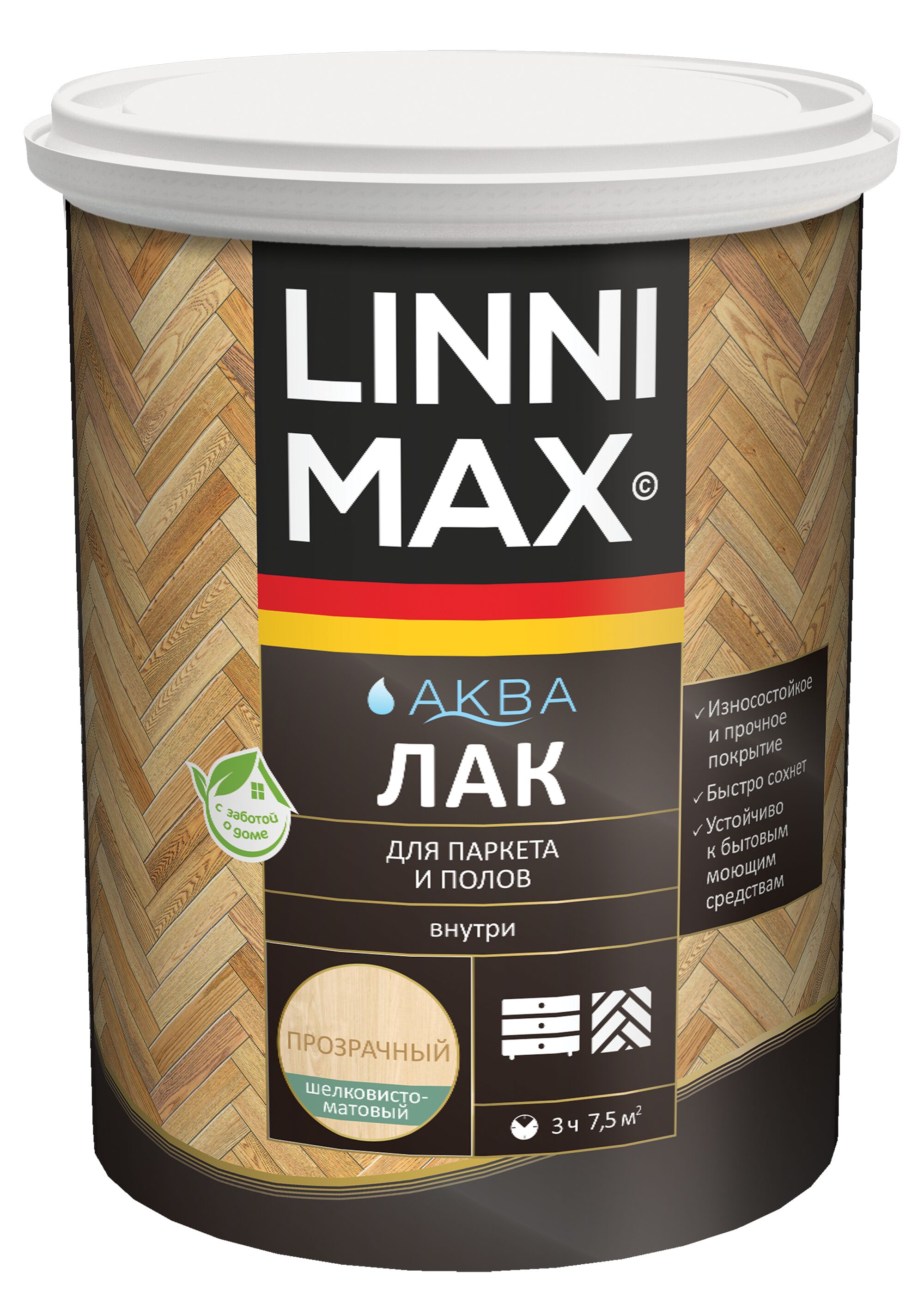 Аква Лак для паркета и полов шелковисто-матовый 0,9л акриловый LINNIMAX, Аква Лак для паркета и полов шелковисто-матовый 0,9л акриловый LINNIMAX купить в Санкт-Петербурге Аква Лак для паркета и полов шелковисто-матовый 0,9л акриловый LINNIMAX, Аква Лак для паркета и полов шелковисто-матовый 0,9л акриловый LINNIMAX