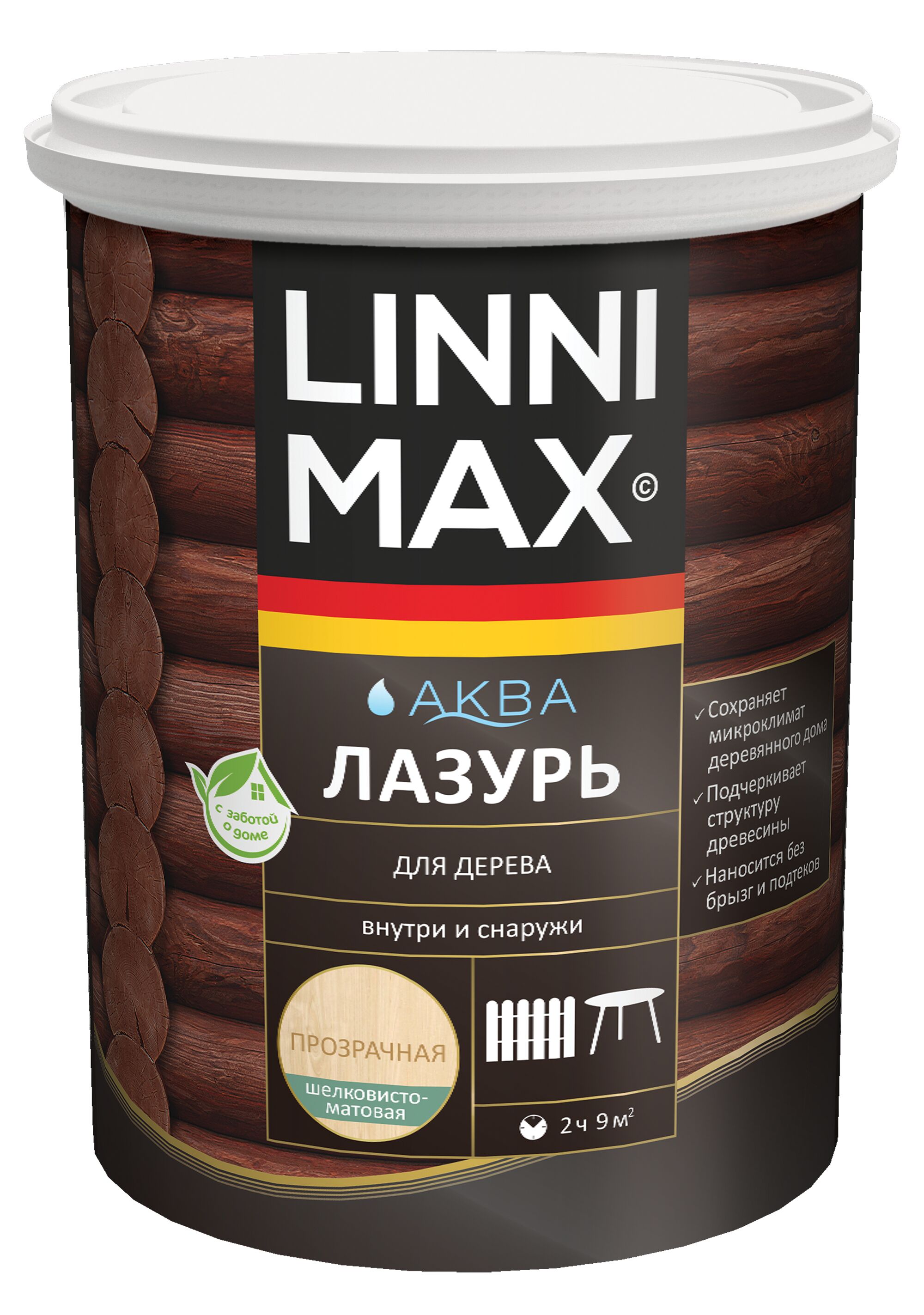 Аква Лазурь для дерева 0,9л Лессирующий антисептик LINNIMAX, Аква Лазурь для дерева 0,9л Лессирующий антисептик LINNIMAX