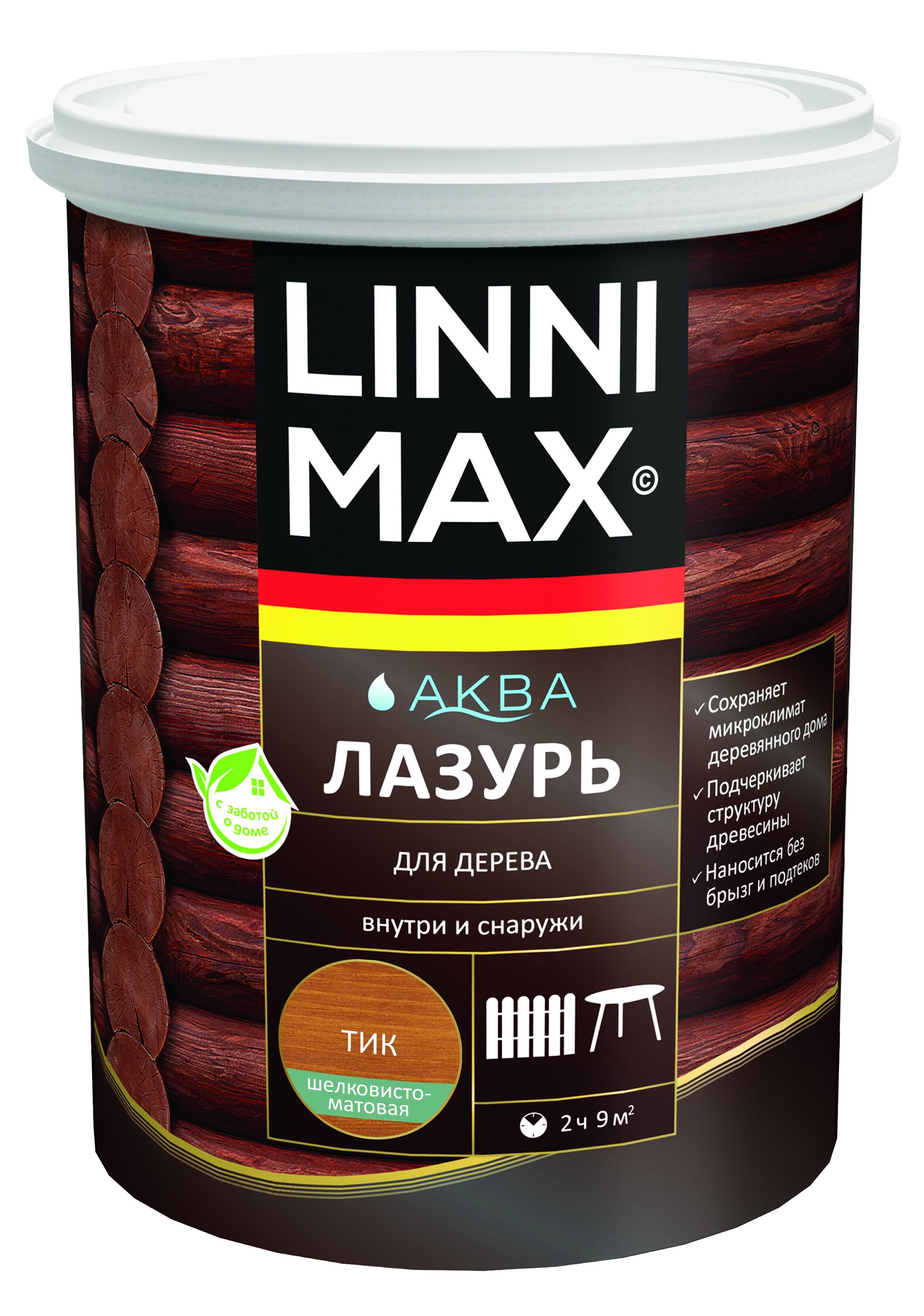 Аква Лазурь для дерева Тик 0,9л Лессирующий антисептик LINNIMAX