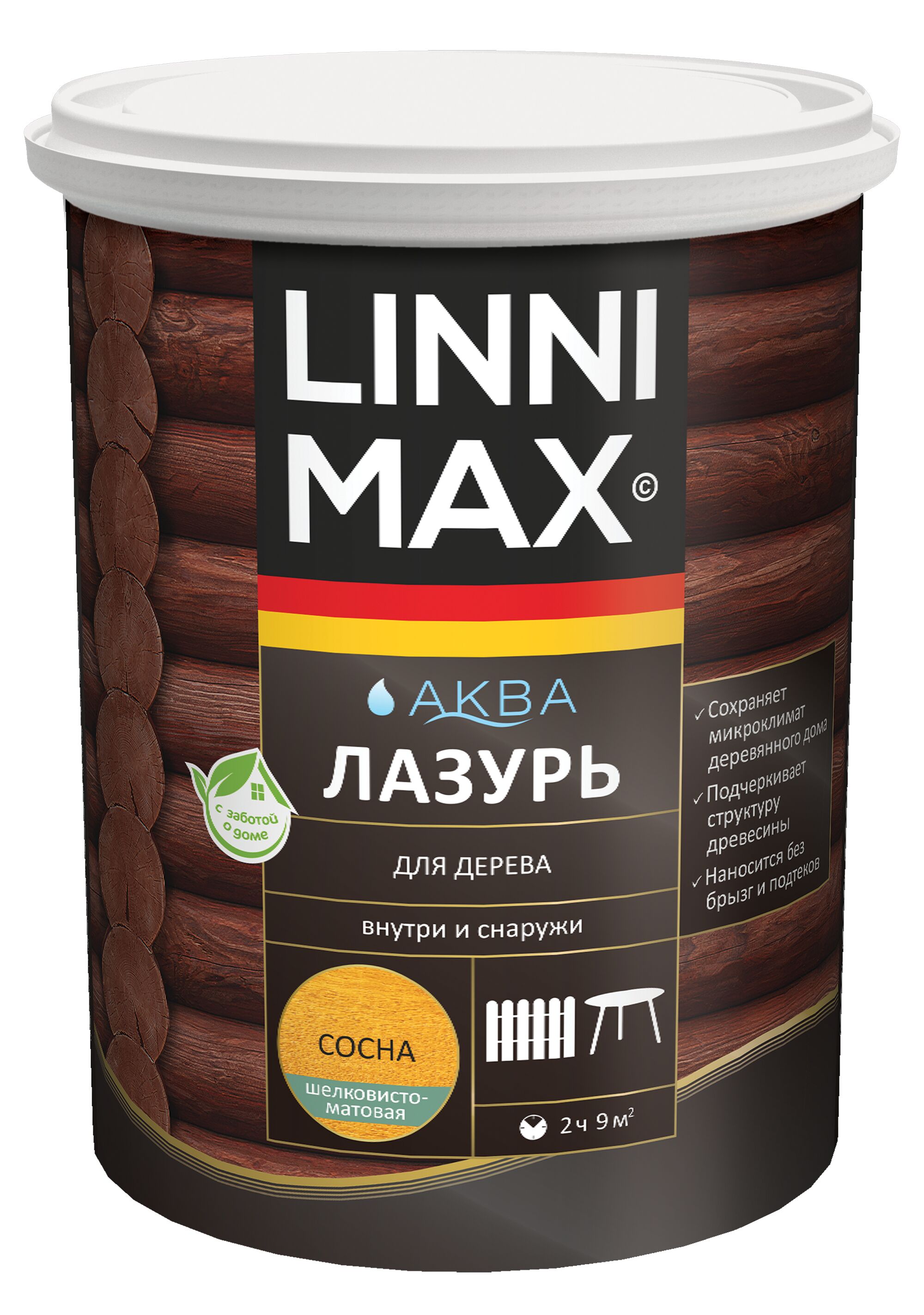 Аква Лазурь для дерева Сосна 0,9л Лессирующий антисептик LINNIMAX, Аква Лазурь для дерева Сосна 0,9л Лессирующий антисептик LINNIMAX