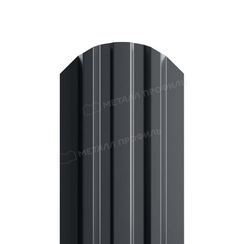 Штакетник металлический МП LANE-O фигурный PE 0,45мм, Штакетник металлический LANE-O М-образный фигурный верх PE 0,45мм темно-серый 7024