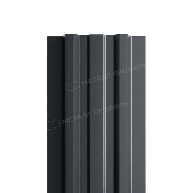 Штакетник металлический МП LANE-T прямой PE 0,45мм темно-серый 7024