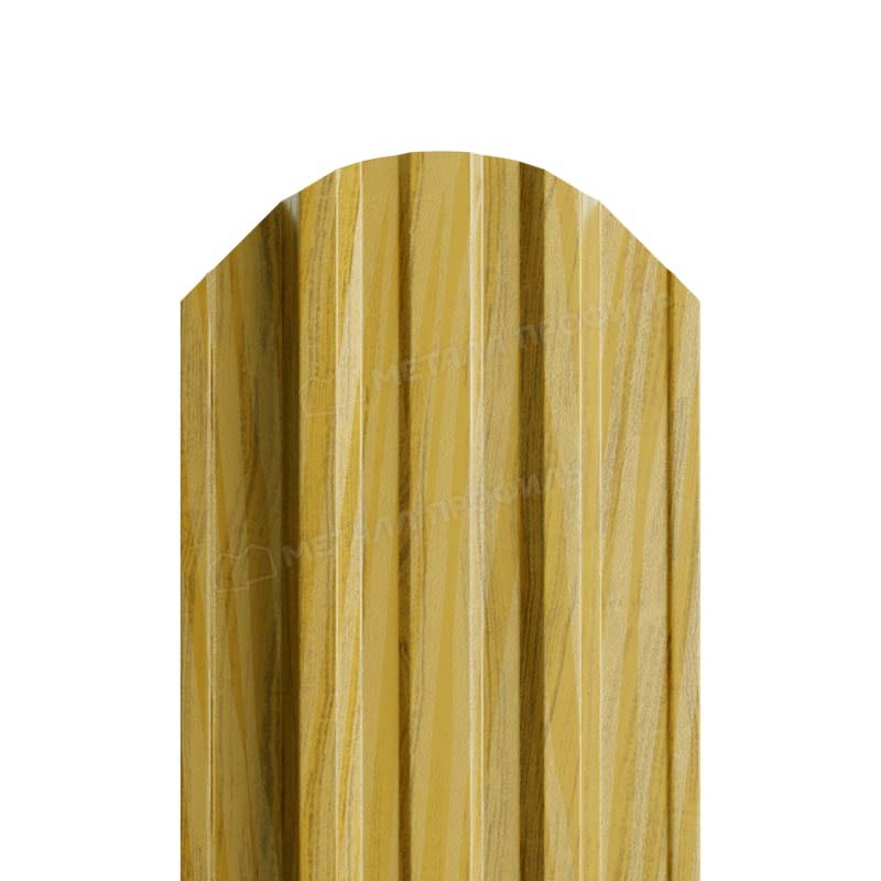 Штакетник металлический круглый МП TRAPEZE-O фигурный Ecosteel двусторонний золотой дуб текстурированный