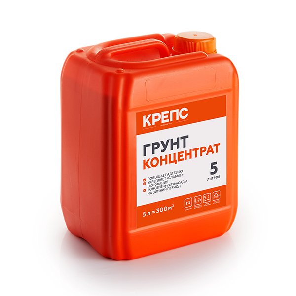 КОНЦЕНТРАТ 5кг Грунт КРЕПС, В объеме - белый, после высыхания прозрачный