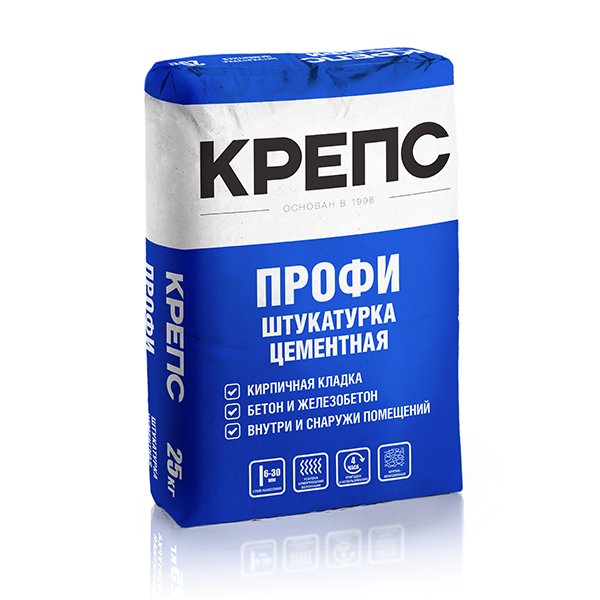 ПРОФИ 25кг Штукатурка цементная д/ручного нанесения фракция 2.5мм КРЕПС, Серый