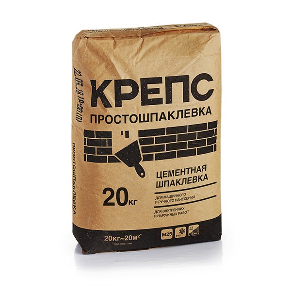 20кг Простошпаклевка базовая цементная КРЕПС, Белый