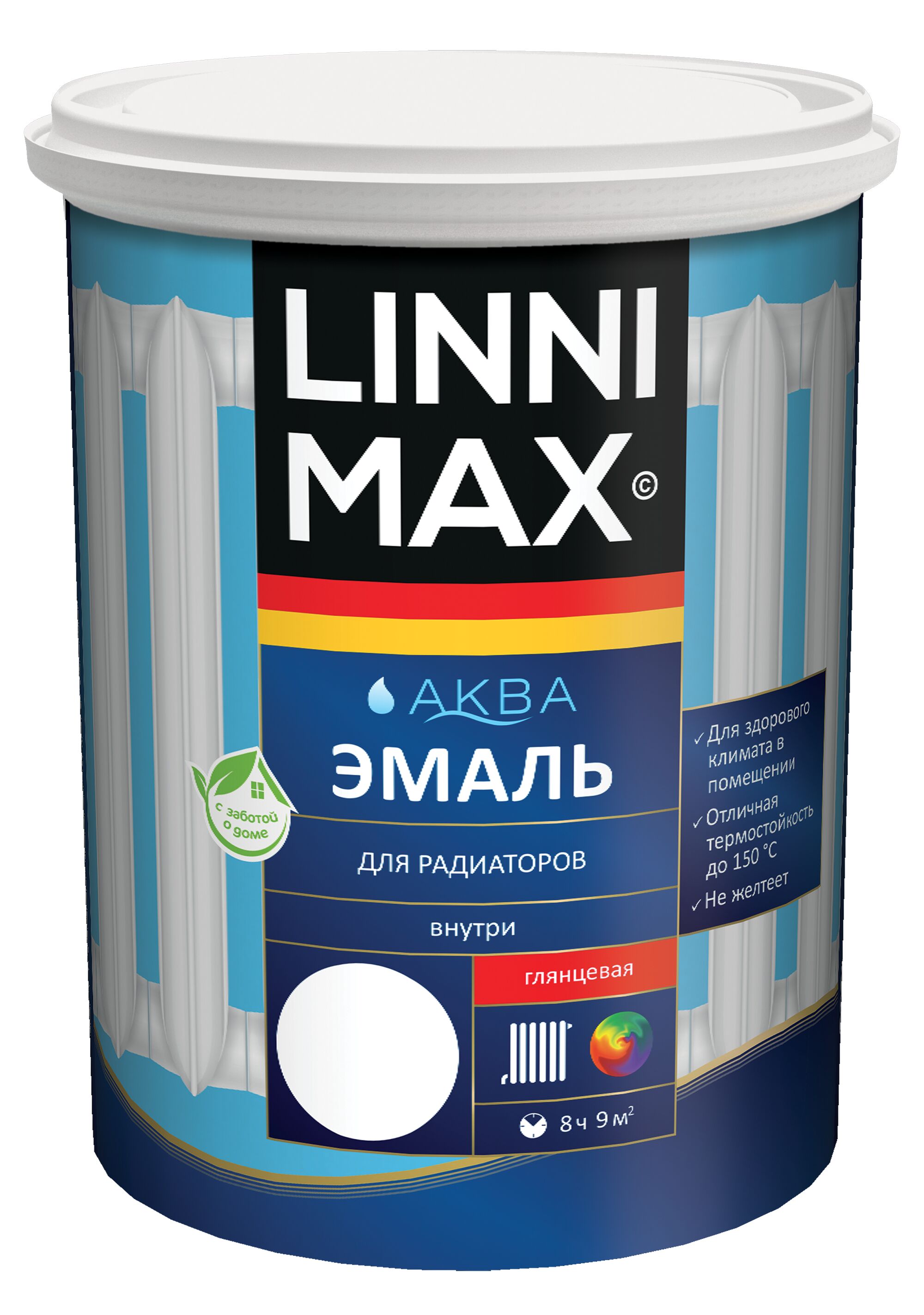 Аква Эмаль для радиаторов 0,9л акриловая LINNIMAX, Аква Эмаль для радиаторов 0,9л акриловая LINNIMAX