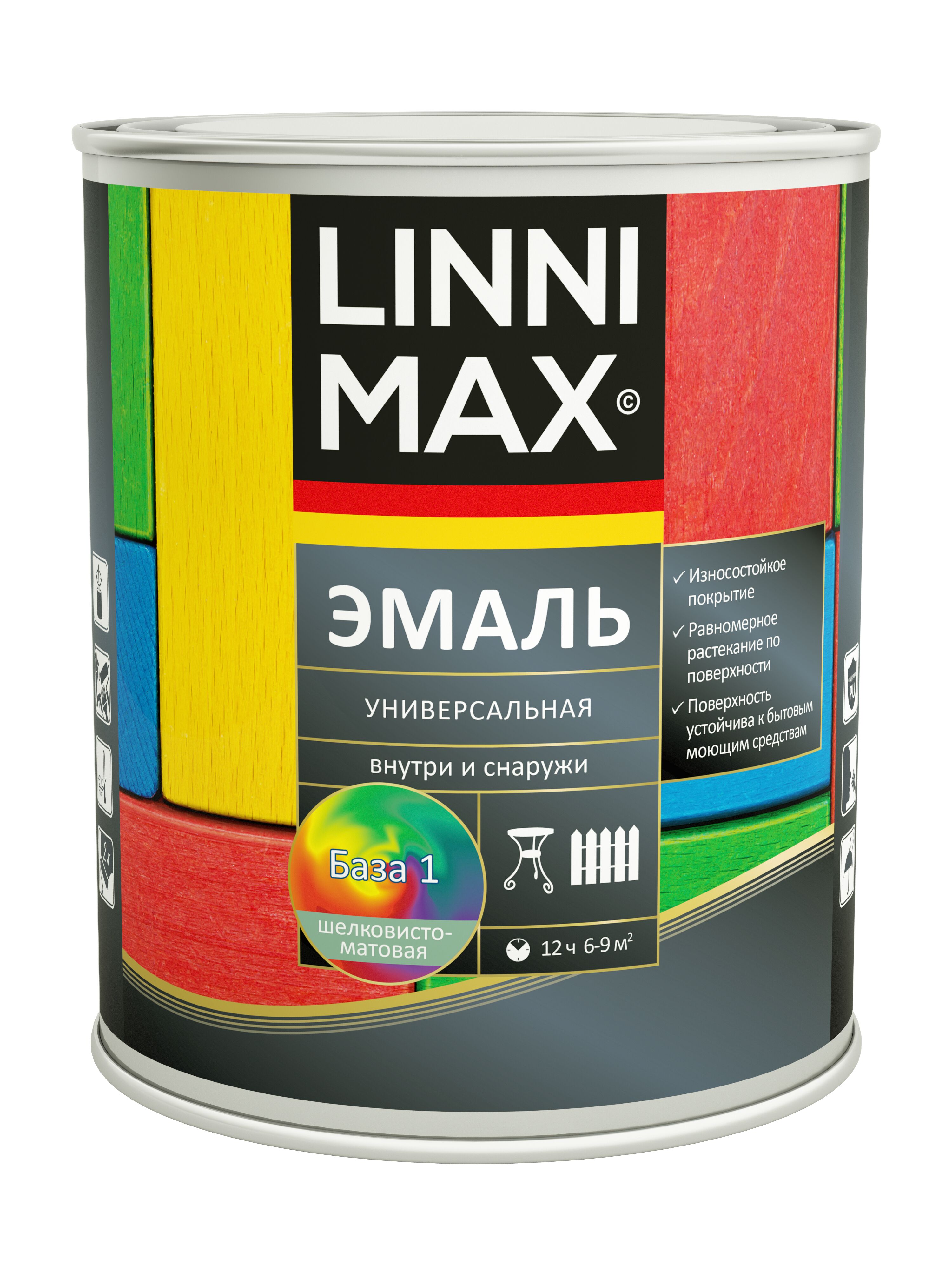 Эмаль универсальная шелковисто-матовая 0,75л алкидная База1 LINNIMAX, Эмаль универсальная шелковисто-матовая 0,75л алкидная База1 LINNIMAX купить в Санкт-Петербурге Эмаль универсальная шелковисто-матовая 0,75л алкидная База1 LINNIMAX, Эмаль универсальная шелковисто-матовая 0,75л алкидная База1 LINNIMAX