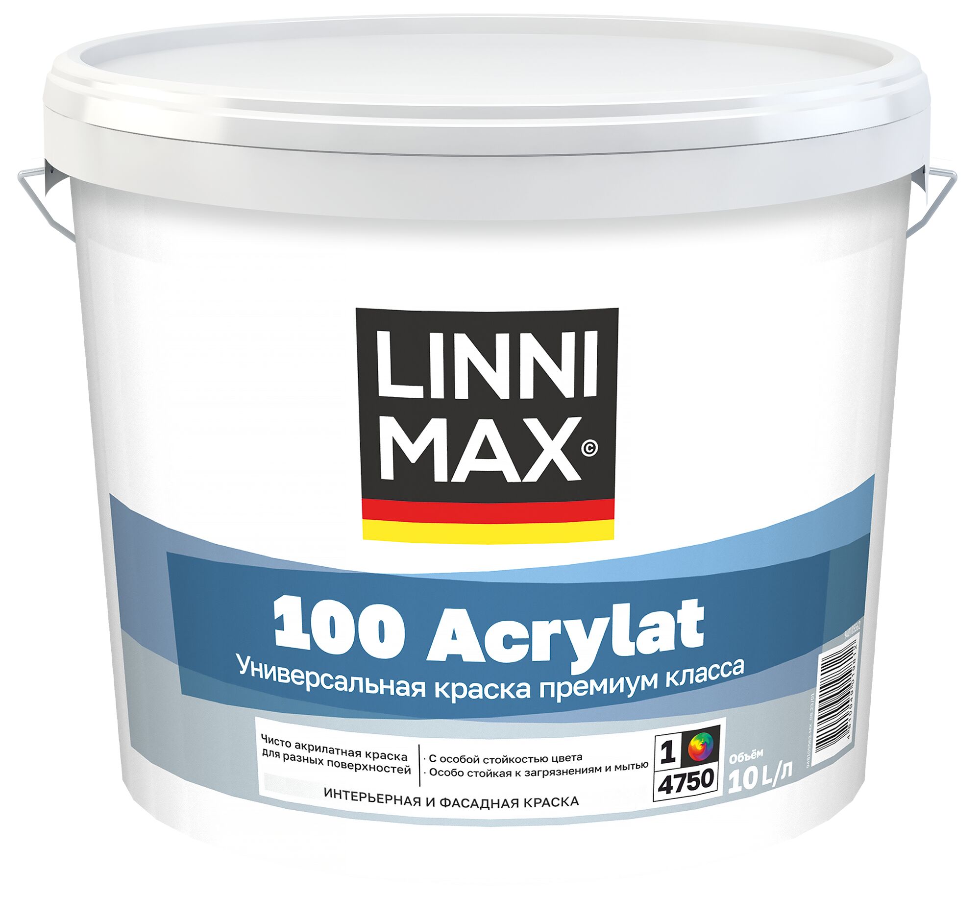 100 Acrylat 10л Краска водно-дисперсионная для наружных и внутренних работ База1 LINNIMAX, 100 Acrylat 10л Краска водно-дисперсионная для наружных и внутренних работ База1 LINNIMAX