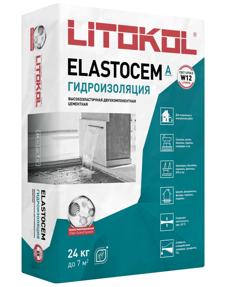 ELASTOCEM A 24кг Гидроизоляция цементная серый LITOKOL, серый купить в Санкт-Петербурге ELASTOCEM A 24кг Гидроизоляция цементная серый LITOKOL, серый