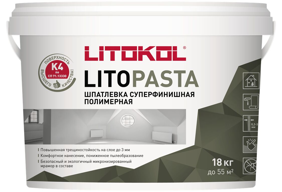 LITOPASTA 18кг Шпатлевка финишная готовая полимерная белый LITOKOL, белый купить в Санкт-Петербурге LITOPASTA 18кг Шпатлевка финишная готовая полимерная белый LITOKOL, белый