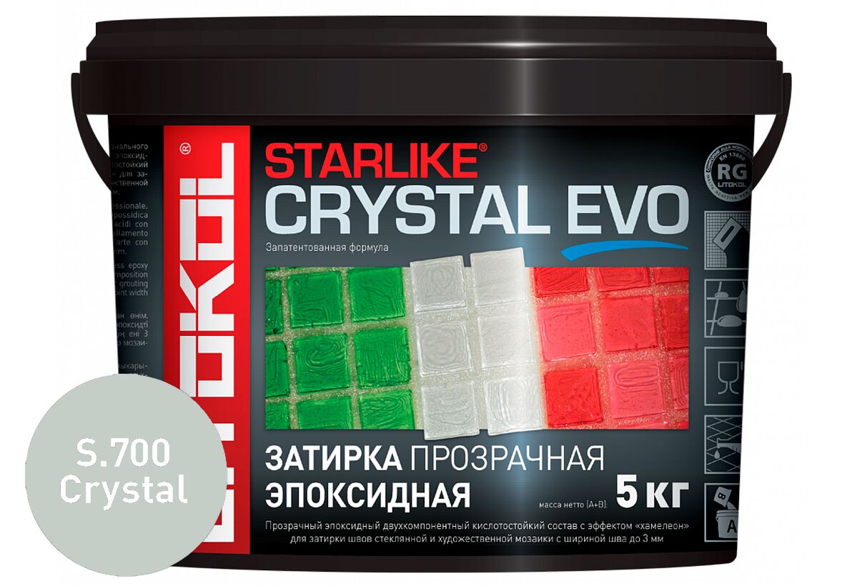 STARLIKE CRYSTAL EVO 5кг Прозрачная химстойкая затирка с эффектом хамелеон S.700 CRYSTAL LITOKOL, S.700 CRYSTAL купить в Санкт-Петербурге STARLIKE CRYSTAL EVO 5кг Прозрачная химстойкая затирка с эффектом хамелеон S.700 CRYSTAL LITOKOL, S.700 CRYSTAL