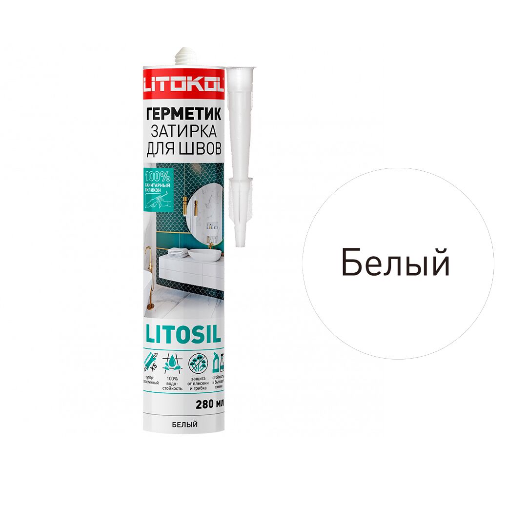 LITOSIL 280мл Герметик силиконовый белый LITOKOL, белый купить в Санкт-Петербурге LITOSIL 280мл Герметик силиконовый белый LITOKOL, белый