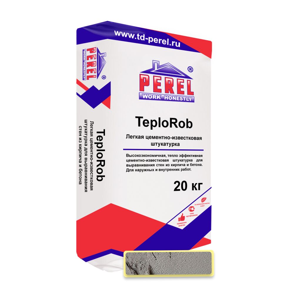 Легкая перлитовая цементно-известковая штукатурка Perel TeploRob 0518 20 кг/меш, серый купить в Санкт-Петербурге Легкая перлитовая цементно-известковая штукатурка Perel TeploRob 0518 20 кг/меш, серый