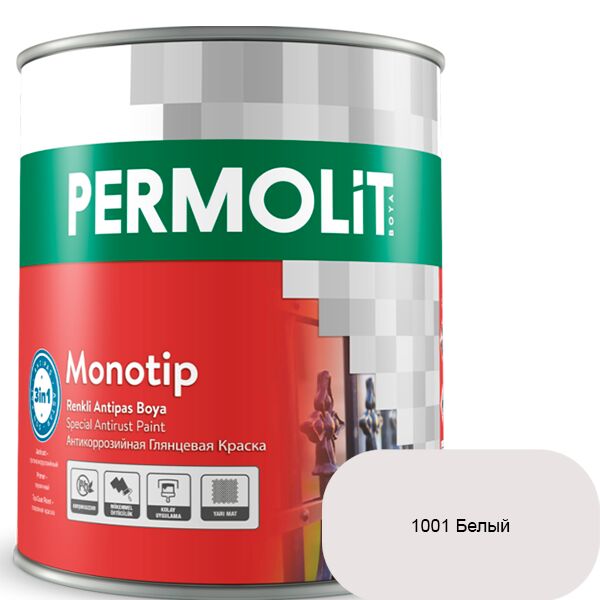 MONOTIP 0.75л краска глянц антикоррозионная 3в1 parlak темно-коричневый PERMOLIT, Белый