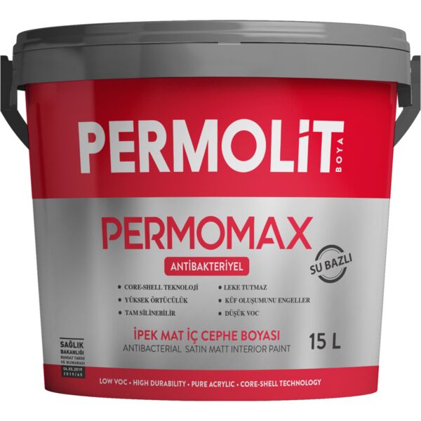 PERMOMAX 7.5л база 0P краска антибактериальная интерьерная шелк/мат PERMOLIT, Бесцветный