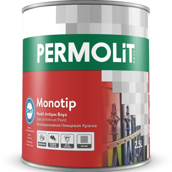 MONOTIP 2.5л краска глянц антикоррозионная 3в1 parlak PERMOLIT, Темно-коричневый