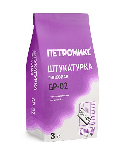 GP-02 Штукатурка гипсовая ПЕТРОМИКС 3кг\меш, GP-02 Штукатурка гипсовая ПЕТРОМИКС 3кг\меш