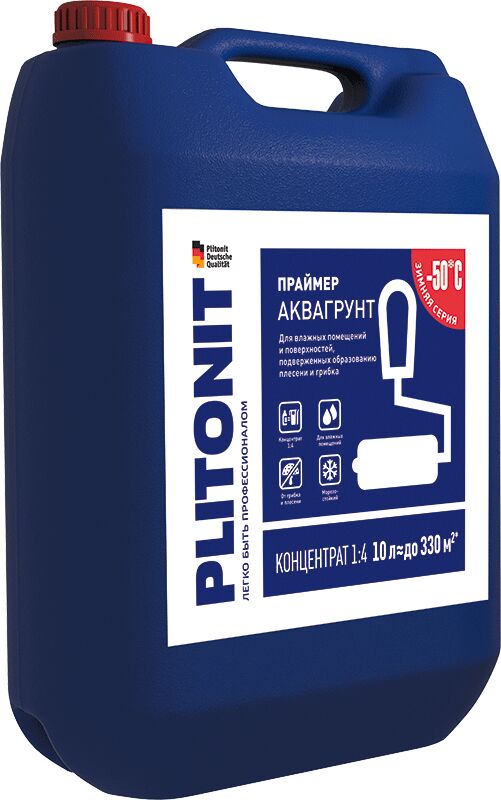 PLITONIT АкваГрунт- 10 праймер-концентрат 1:4 акрилатный для влажных помещений