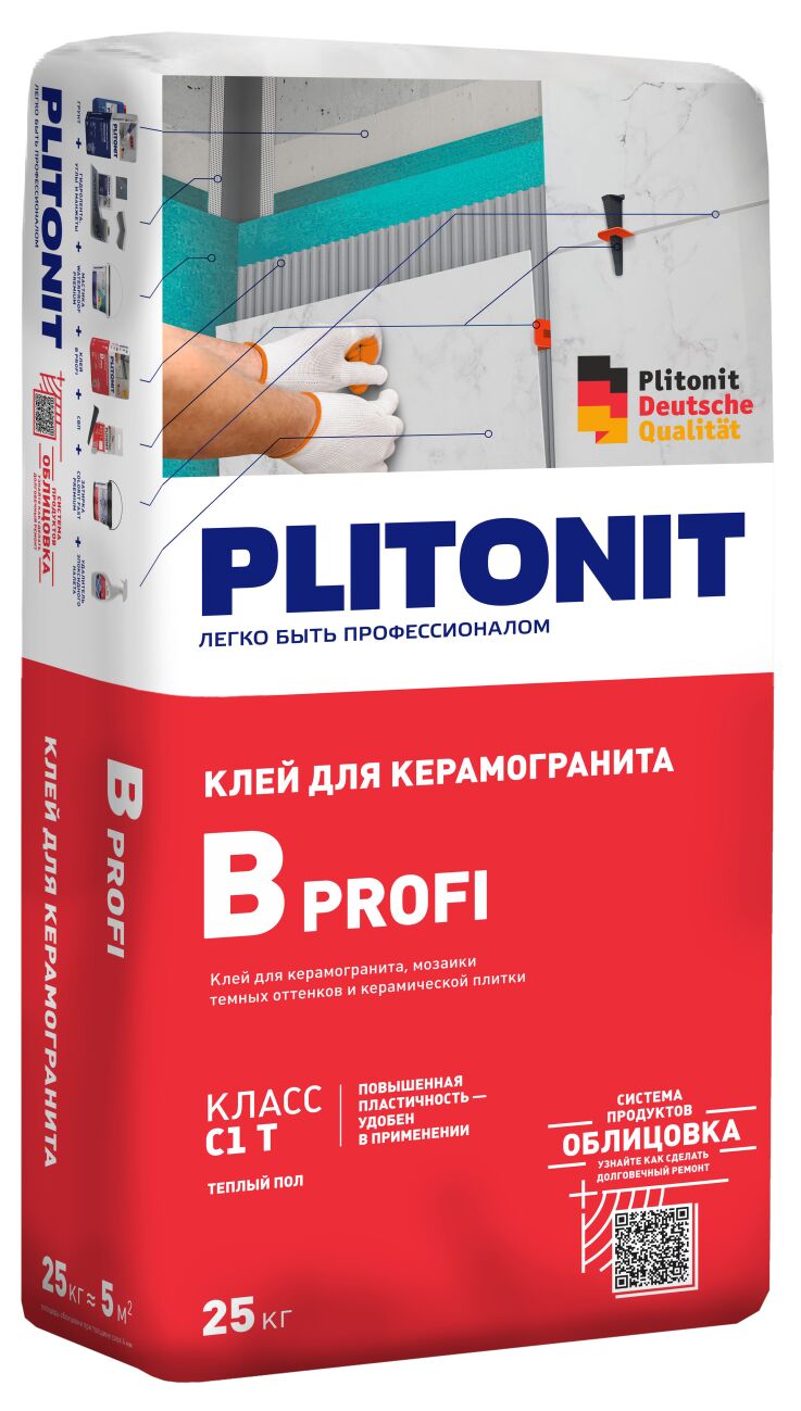 PLITONIT Bprofi -25 клей для среднеформатного керамогранита, класс С1Т