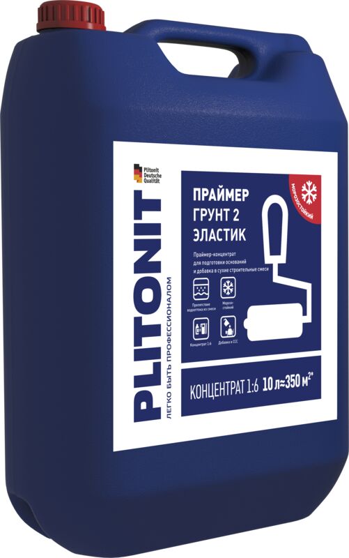 PLITONIT Грунт 2 Эластик -10 праймер-концентрат и пластификатор 1:6 акрилатный для подготовки оснований 
