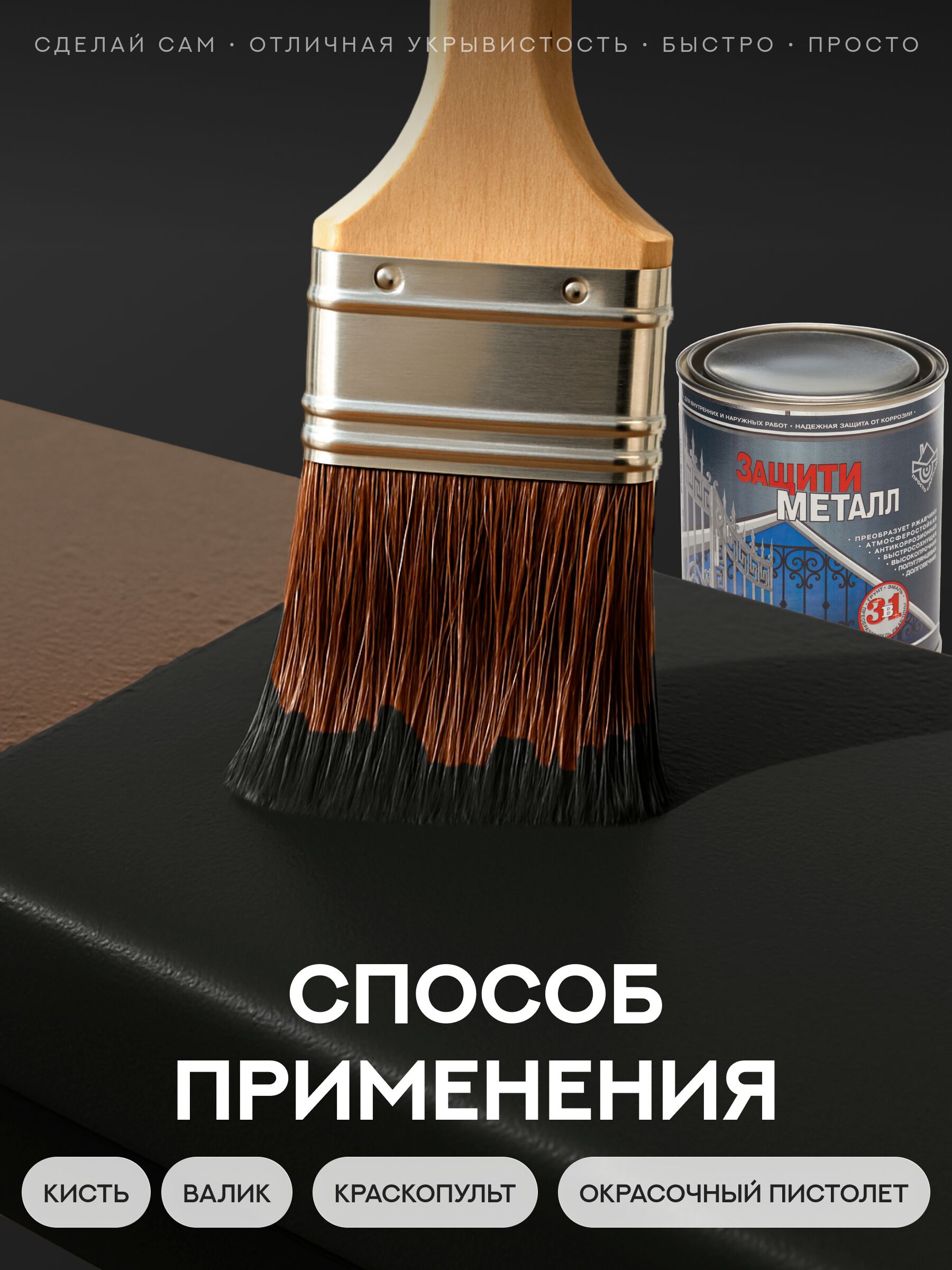 Защити металл Грунт эмаль (0.75кг) черный RAL9005 Сделай ПОЛ