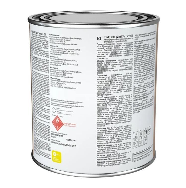 Масло для террас Валтти (VALTTI TERRACE OIL EC) 0.9л Тиккурила купить в Санкт-Петербурге