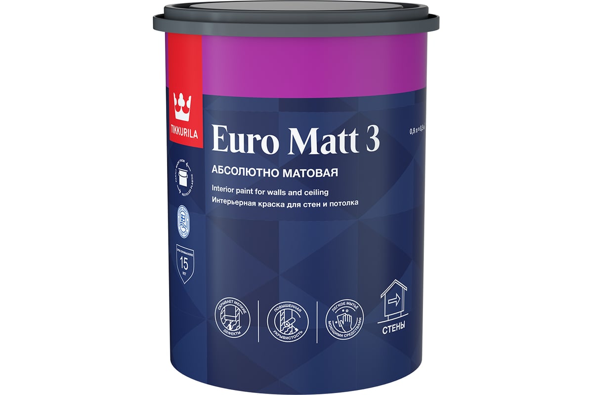 Краска интерьерная EURO MATT 3 база C глубоко/мат. 0.9л Тиккурила купить в Санкт-Петербурге