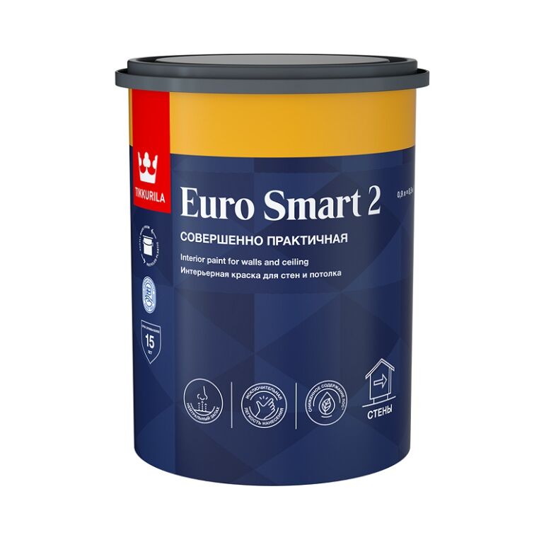Краска интерьерная EURO SMART 2 база A глубоко/мат. 0.9л Тиккурила купить в Санкт-Петербурге