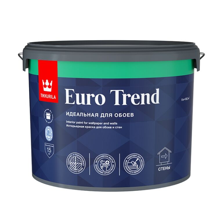 Краска для обоев и стен EURO TREND A мат. 9л Тиккурила купить в Санкт-Петербурге