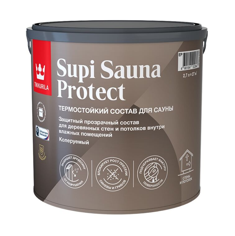Защитный состав для саун Супи Сауна Протект (SUPI SAUNA PROTECT) п/мат 2.7л Тиккурила купить в Санкт-Петербурге