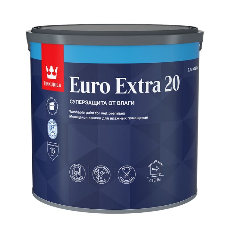 Краска для влажных помещений EURO EXTRA 20 база A п/мат. 2.7л Тиккурила купить в Санкт-Петербурге