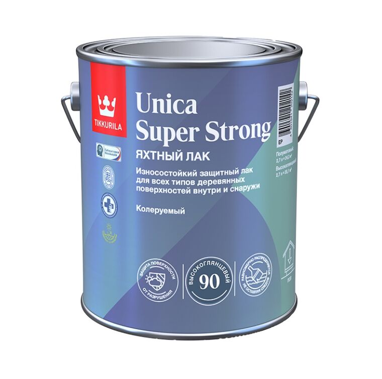Лак Уника Супер Стронг EP (UNICA SUPER STRONG) алкидоуретановый гл. 2.7л Тиккурила купить в Санкт-Петербурге