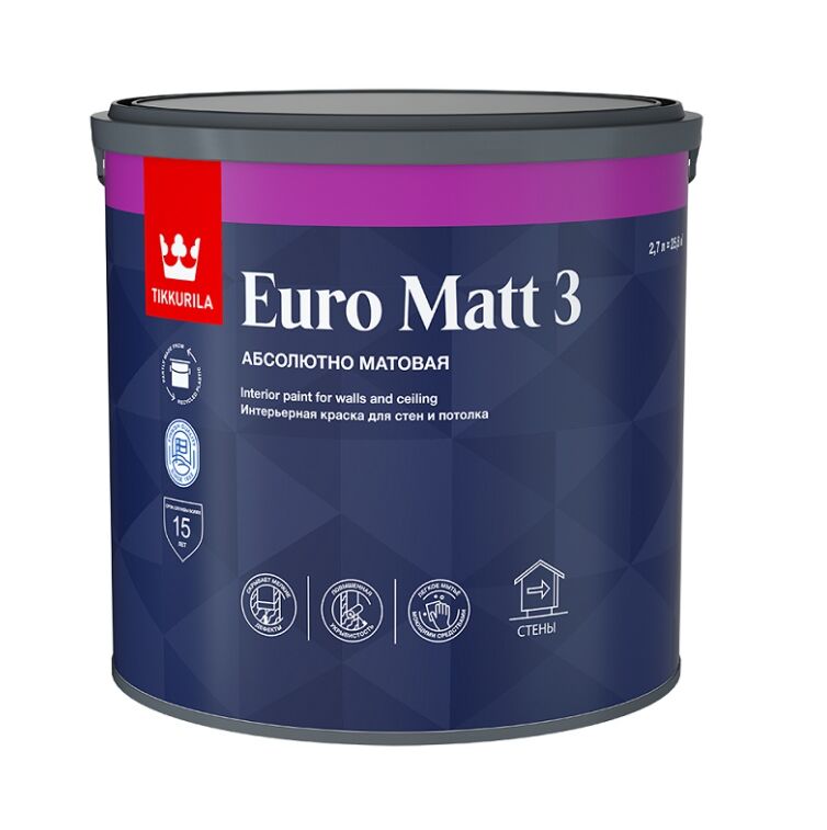 Краска интерьерная EURO MATT 3 база C глубоко/мат. 2.7л Тиккурила купить в Санкт-Петербурге