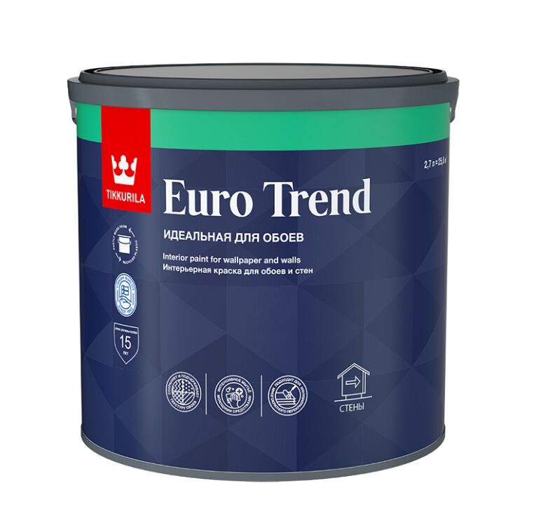 Краска для обоев и стен EURO TREND A мат. 2.7л Тиккурила купить в Санкт-Петербурге