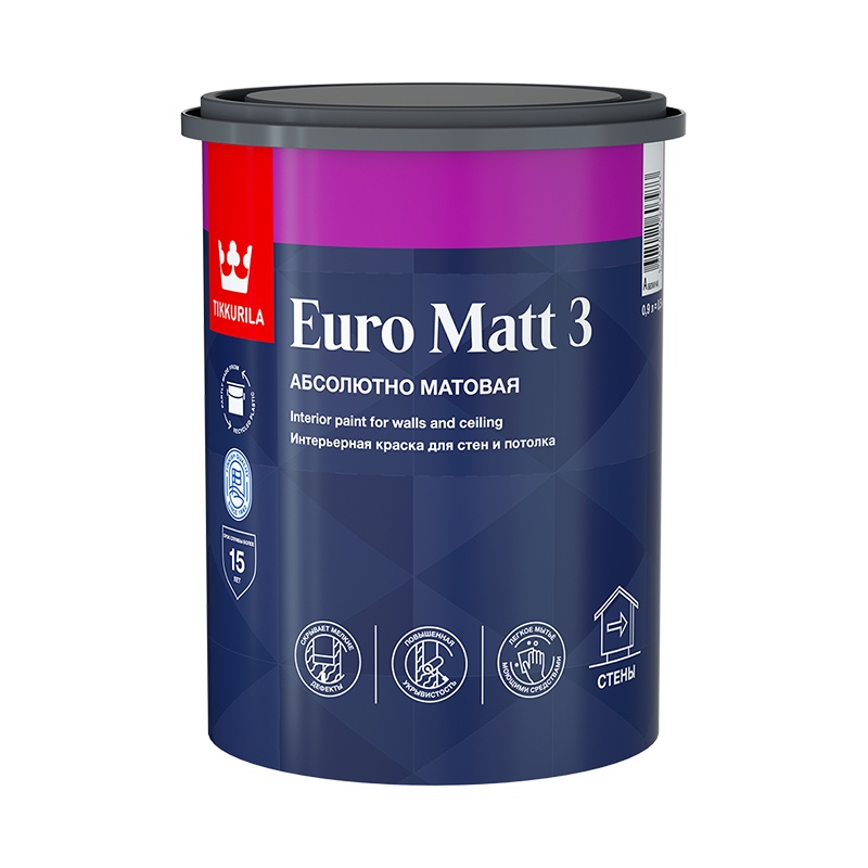 Краска интерьерная EURO MATT 3 база A глубоко/мат. 0.9л Тиккурила купить в Санкт-Петербурге